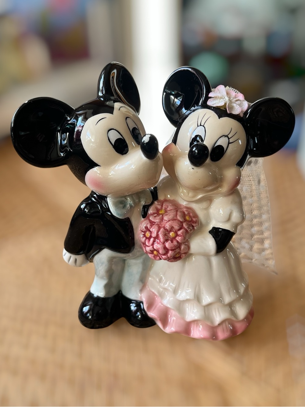 Vintage Mickey Mouse Minnie Wedding Bride Groom Ceramic Figurine Taiwan Disney